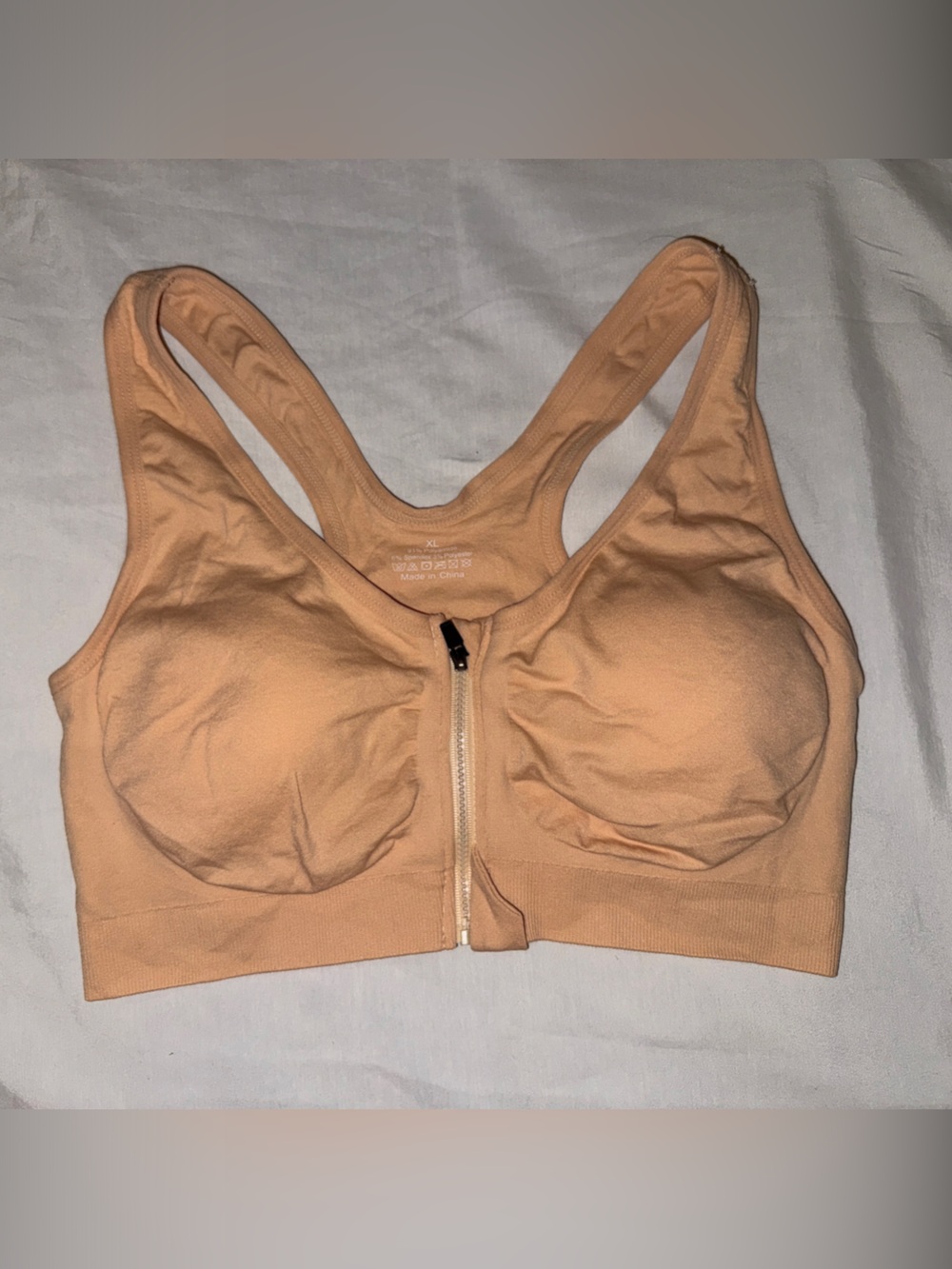 Padded Front-Zip Sports Bra - Peach